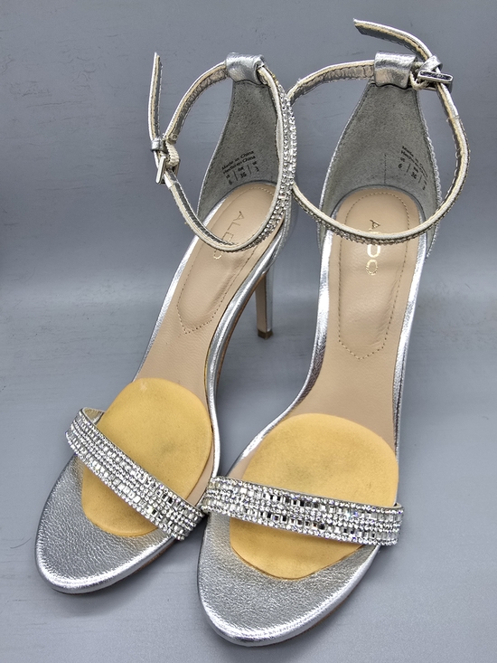 Aldo Shoes - Aldo Silver Rhinestone Ankle-Strap Heels with Yellow Insole